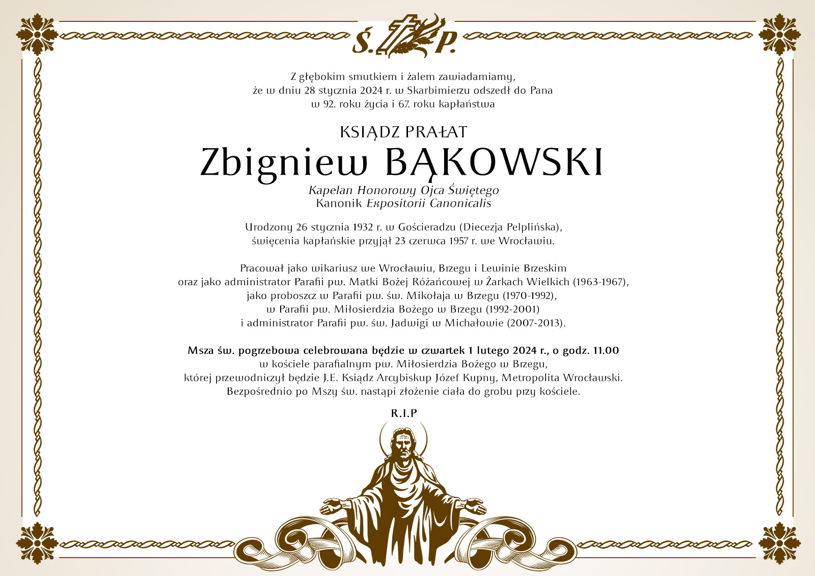 Uroczystości pogrzebowe ks. Prałata Zbigniewa Bąkowskiego